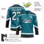 Custom Name and Number Teal White-Black Hockey Lace Neck Jersey - Personalized Team Apparel Personalized Teal White-Black