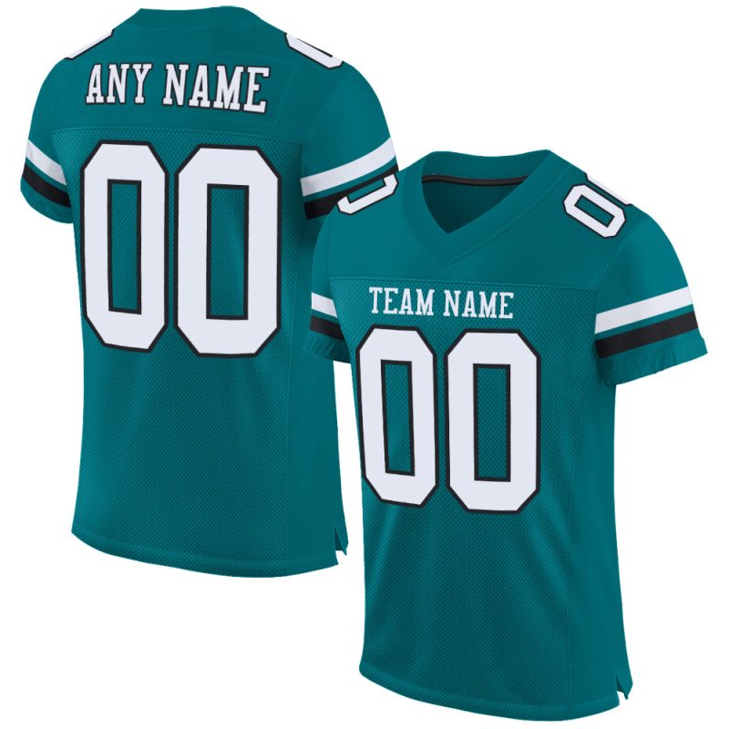 Custom Teal White Black Mesh Football Jersey - Personalized Authentic Design Personalized Teal White-Black Mesh Authentic