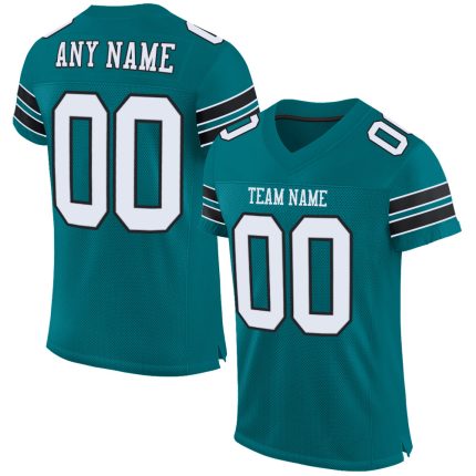 Custom Authentic Football Jersey with Mesh Design - Personalized Teal and Black with Name and Number Personalized Teal White-Black