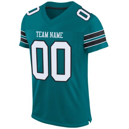 Custom Authentic Football Jersey with Mesh Design - Personalized Teal and Black with Name and Number Personalized Teal White-Black