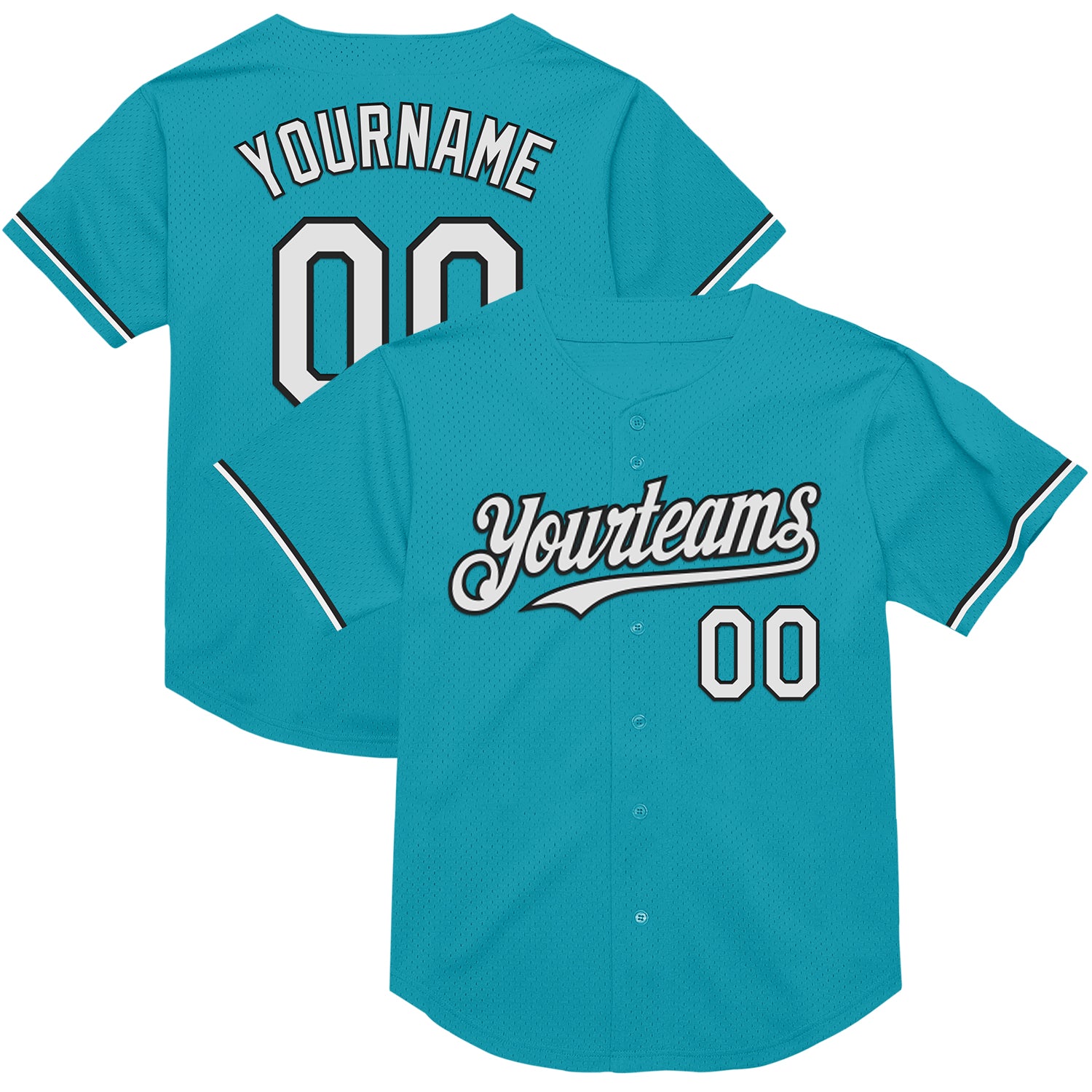 Custom Team Baseball Jersey with Personalized Name and Number, Teal White-Black Mesh Authentic Throwback Design Personalized