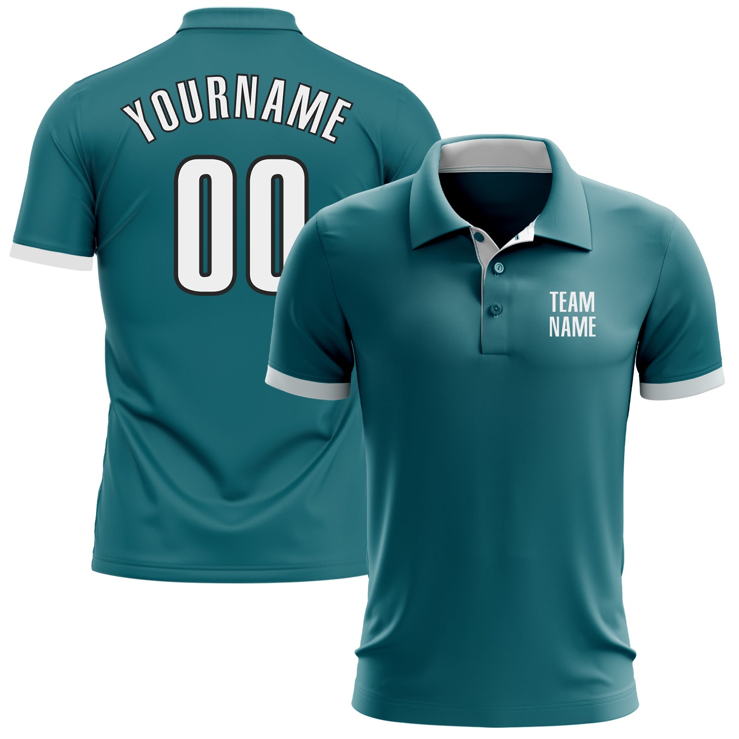 Custom Team Name Number Performance Golf Polo Shirt Teal White-Black Personalized Personalized Teal White-Black Performance