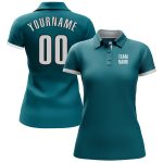 Custom Team Name Number Performance Golf Polo Shirt Teal White-Black Personalized Personalized Teal White-Black Performance
