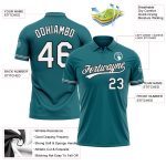 Custom Name Number Teal White Black Performance Vapor Golf Polo Shirt - Personalized Team Apparel Personalized Teal White-Black