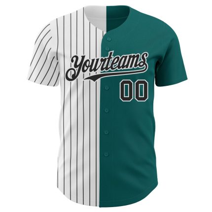 Custom Name and Number Baseball Jersey - Personalized Teal White Black Pinstripe Authentic Split Fashion Personalized Teal