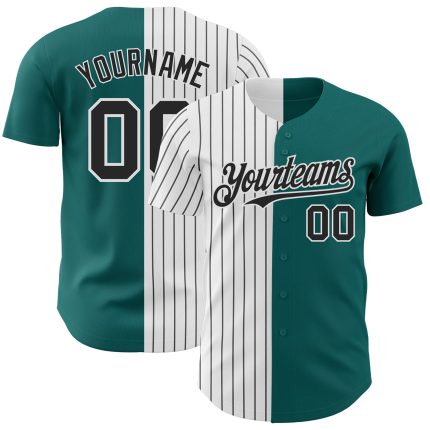 Custom Name and Number Baseball Jersey - Personalized Teal White Black Pinstripe Authentic Split Fashion Personalized Teal