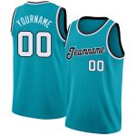 Custom Basketball Jersey with Name and Number - Personalized Teal Black White Round Neck Rib-Knit Team Apparel Personalized