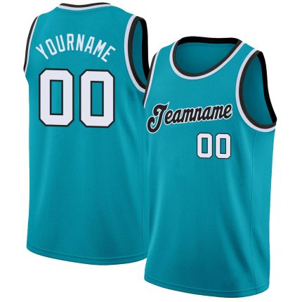 Custom Basketball Jersey with Name and Number - Personalized Teal Black White Round Neck Rib-Knit Team Apparel Personalized