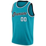 Custom Basketball Jersey with Name and Number - Personalized Teal Black White Round Neck Rib-Knit Team Apparel Personalized