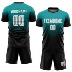 Customizable Teal Black White Soccer Jersey with Fade Design, Personalized Name and Number - Fashion Team Uniform Personalized