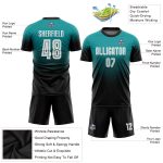 Customizable Teal Black White Soccer Jersey with Fade Design, Personalized Name and Number - Fashion Team Uniform Personalized