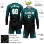 Custom Teal Black White Soccer Jersey with Name and Number - Personalized Long Sleeve Fade Fashion Uniform Personalized Teal