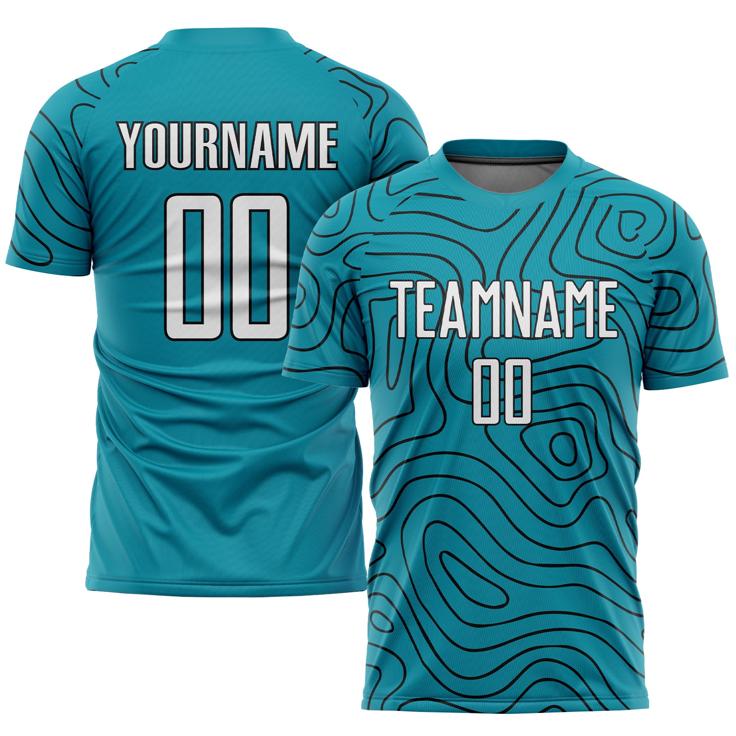 Custom Soccer Jersey with Personalized Name and Number - Teal White Black Sublimation Team Uniform Personalized Teal White-Black