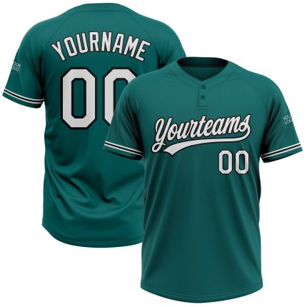 Custom Team Name Number Unisex Softball Jersey Personalized Teal White Black Two-Button Design Personalized Teal White-Black