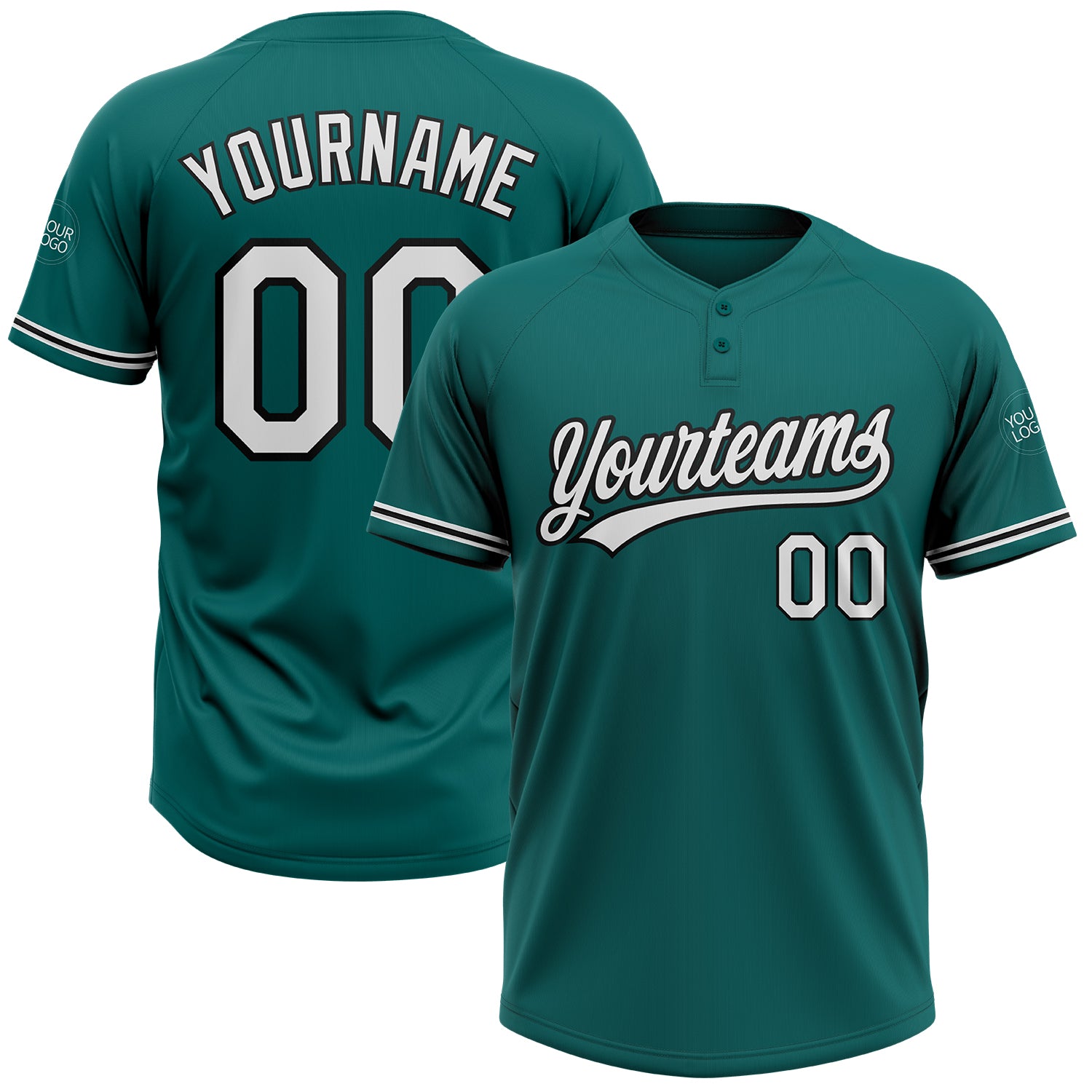 Custom Team Name Number Unisex Softball Jersey Personalized Teal White Black Two-Button Design Personalized Teal White-Black