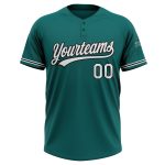 Custom Team Name Number Unisex Softball Jersey Personalized Teal White Black Two-Button Design Personalized Teal White-Black