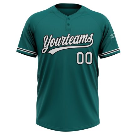 Custom Team Name Number Unisex Softball Jersey Personalized Teal White Black Two-Button Design Personalized Teal White-Black