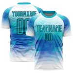 Custom Teal White Geometric Triangle Soccer Jersey with Name and Number - Personalized Team Uniform Personalized Teal White