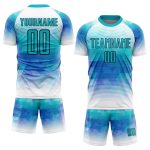 Custom Teal White Geometric Triangle Soccer Jersey with Name and Number - Personalized Team Uniform Personalized Teal White