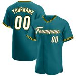 Custom Team Baseball Jersey with Personalized Name and Number in Teal White-Gold Authentic Design Personalized Teal White-Gold