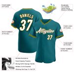 Custom Team Baseball Jersey with Personalized Name and Number in Teal White-Gold Authentic Design Personalized Teal White-Gold