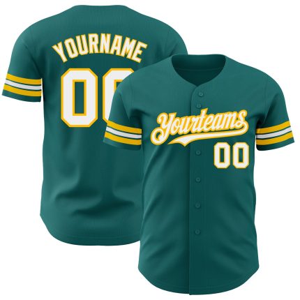 Personalized Teal White Gold Baseball Jersey - Authentic Custom Team Apparel Personalized Teal White-Gold Authentic Baseball