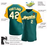Custom Teal White Gold Baseball Jersey with Personalized Name and Number - Authentic Raglan Sleeves Personalized Teal White-Gold