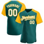 Custom Teal White Gold Baseball Jersey with Personalized Name and Number - Authentic Raglan Sleeves Personalized Teal White-Gold