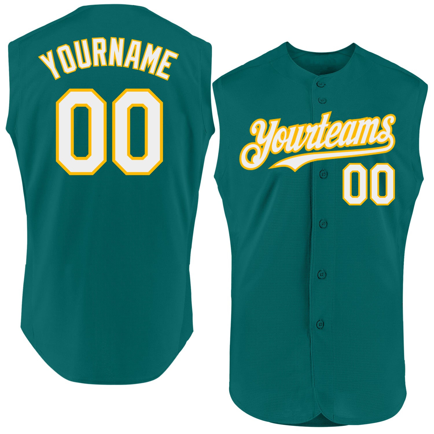 Custom Name and Number Personalized Teal White-Gold Baseball Jersey - Authentic Sleeveless Team Apparel Personalized Teal