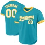 Custom Name Number Authentic Baseball Jersey - Personalized Teal White-Gold Throwback Team Jersey Personalized Teal White-Gold
