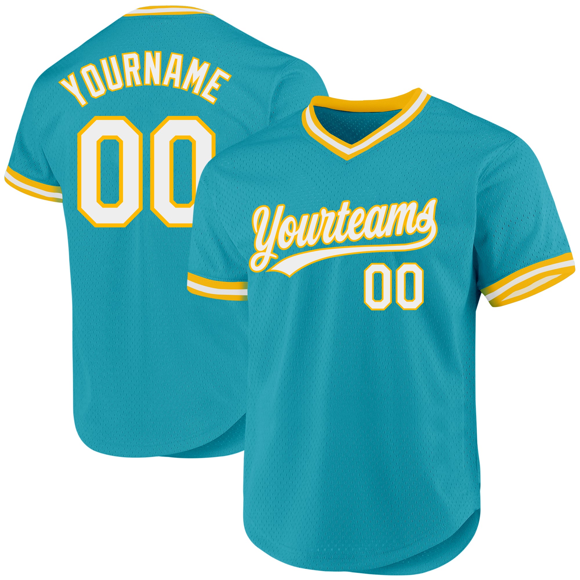 Custom Name Number Authentic Baseball Jersey - Personalized Teal White-Gold Throwback Team Jersey Personalized Teal White-Gold