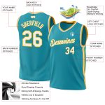 Personalized Teal White Gold Basketball Jersey - Authentic Throwback Style Personalized Teal White-Gold Authentic Throwback