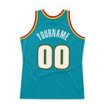 Custom Team Basketball Jersey - Personalized Teal White-Gold Throwback with Name and Number Personalized Teal White-Gold