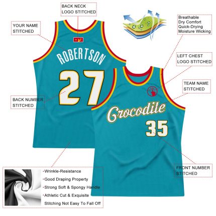 Custom Team Basketball Jersey - Personalized Teal White-Gold Throwback with Name and Number Personalized Teal White-Gold