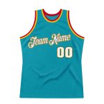 Custom Team Basketball Jersey - Personalized Teal White-Gold Throwback with Name and Number Personalized Teal White-Gold