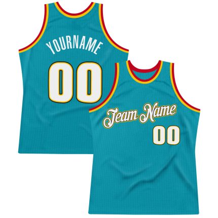 Custom Team Basketball Jersey - Personalized Teal White-Gold Throwback with Name and Number Personalized Teal White-Gold