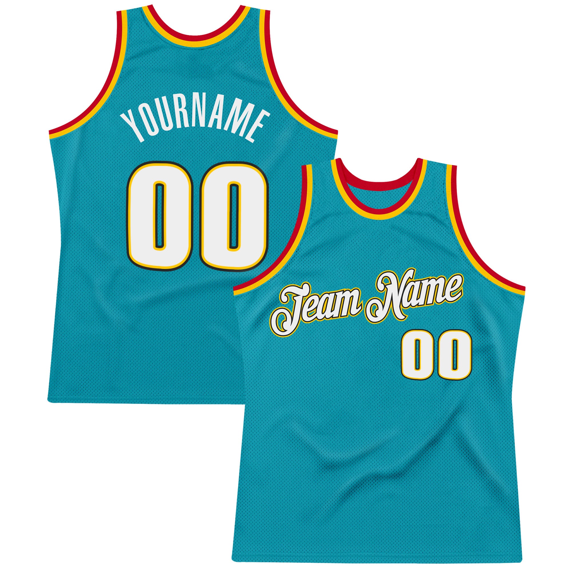 Custom Team Basketball Jersey - Personalized Teal White-Gold Throwback with Name and Number Personalized Teal White-Gold