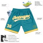 Personalized Teal White Gold Basketball Shorts - Authentic Throwback Design Personalized Teal White-Gold Authentic Throwback