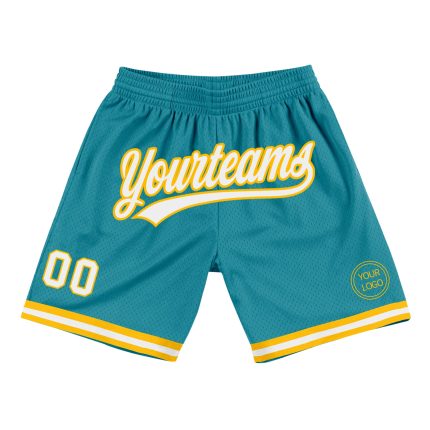 Personalized Teal White Gold Basketball Shorts - Authentic Throwback Design Personalized Teal White-Gold Authentic Throwback