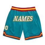 Custom Team Name and Number Personalized Authentic Basketball Shorts in Teal White Gold Personalized Teal White-Gold Authentic