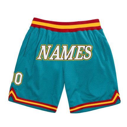 Custom Team Name and Number Personalized Authentic Basketball Shorts in Teal White Gold Personalized Teal White-Gold Authentic