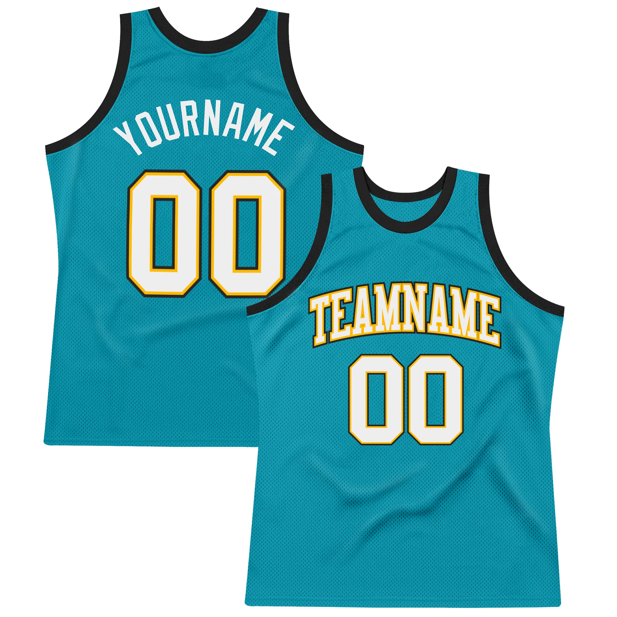 Custom Basketball Jersey with Personalized Name and Number - Teal White Gold-Black Authentic Throwback Design Personalized