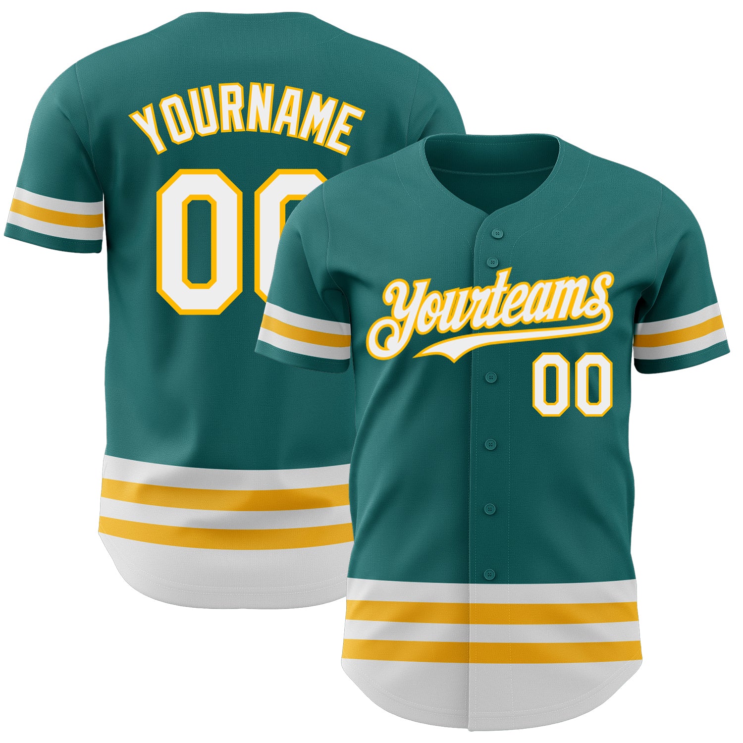 Custom Authentic Baseball Jersey with Personalized Name and Number in Teal White Gold - Team Jersey Personalized Teal White-Gold