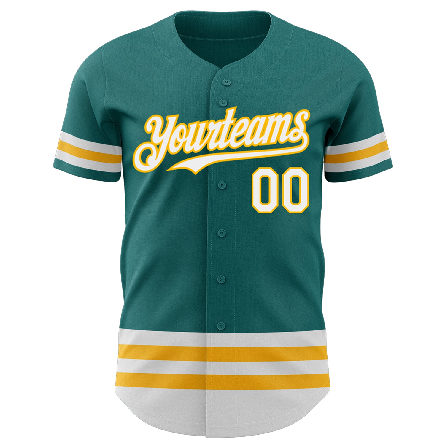 Personalized Teal White-Gold Line Authentic Baseball Jersey Team Custom Name and Number Custom Authentic Baseball Jersey with Personalized Name and Number in Teal White Gold - Team Jersey Personalized Teal White-Gold - Image 2