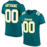 Personalized Authentic Football Jersey in Teal with White and Gold Mesh Design Personalized Teal White-Gold Mesh Authentic