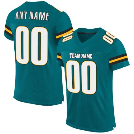 Custom Authentic Football Jersey with Personalized Name & Number - Teal White-Gold Mesh Personalized Teal White-Gold Mesh
