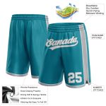 Custom Team Basketball Shorts with Personalized Name and Number in Teal and White-Gray Personalized Teal White-Gray Authentic
