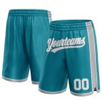 Custom Team Basketball Shorts with Personalized Name and Number in Teal and White-Gray Personalized Teal White-Gray Authentic