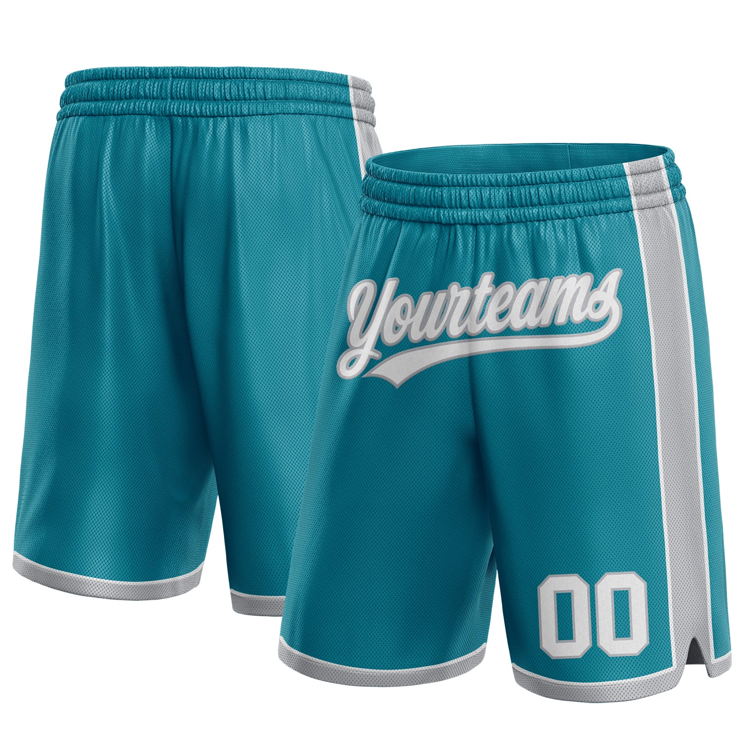 Custom Team Basketball Shorts with Personalized Name and Number in Teal and White-Gray Personalized Teal White-Gray Authentic