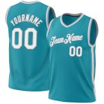 Custom Name and Number Personalized Teal White-Gray Basketball Jersey - Authentic Throwback Design Personalized Teal White-Gray